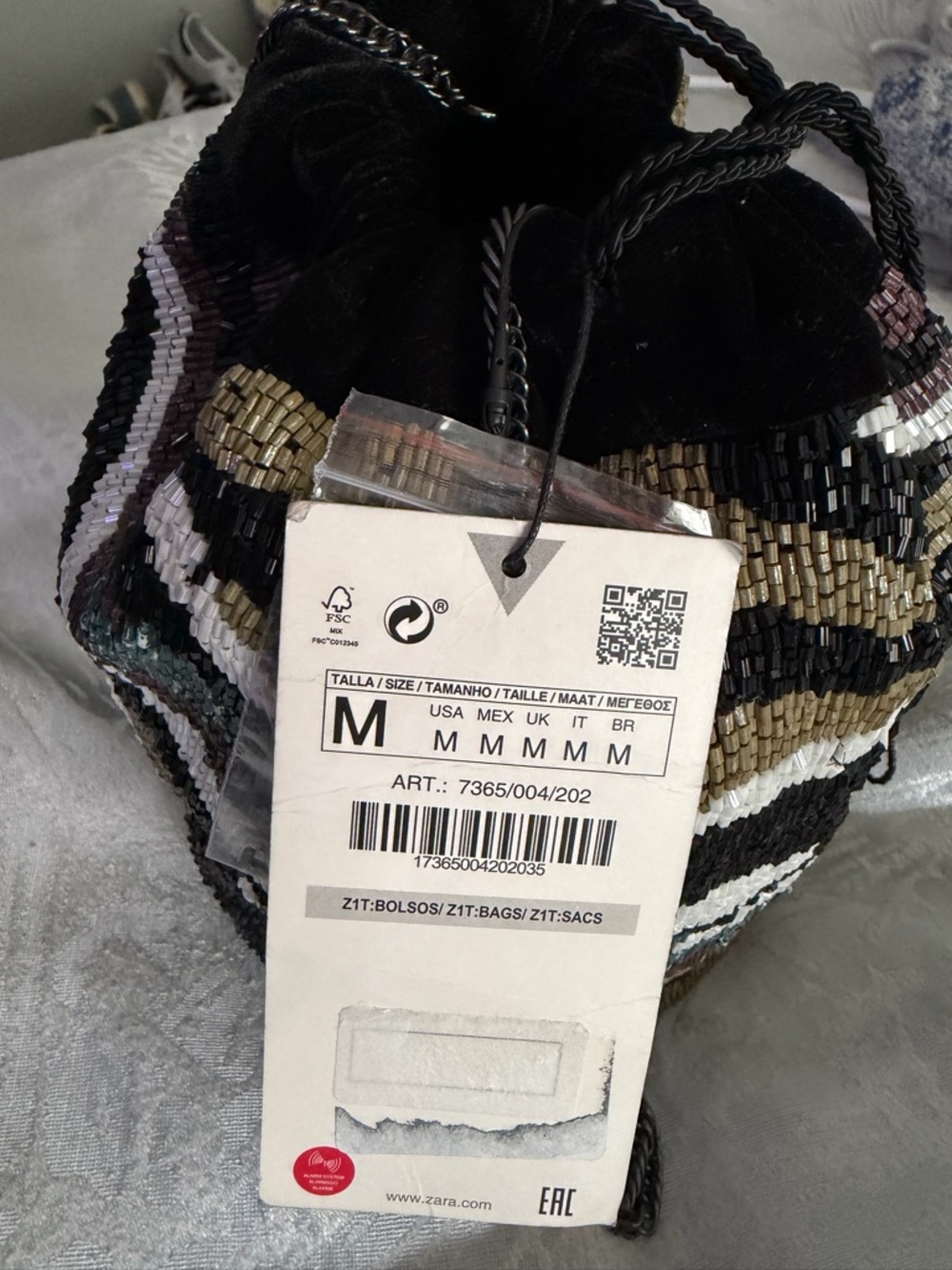 Zara Beaded Drawstring Mini Bag in Black, Pink & Olive - Picture 4 of 4